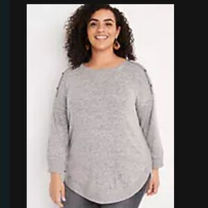 Plus Size Button Shoulder Boat Neck Fleece Sweatshirt‎